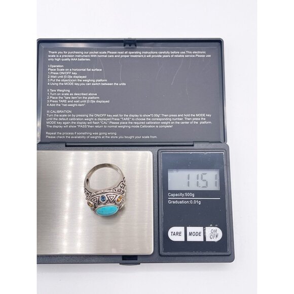 Sally C Treasures Sterling Silver Turquoise & Gems Tribal Sunburst Ring SZ 11 - Picture 9 of 10